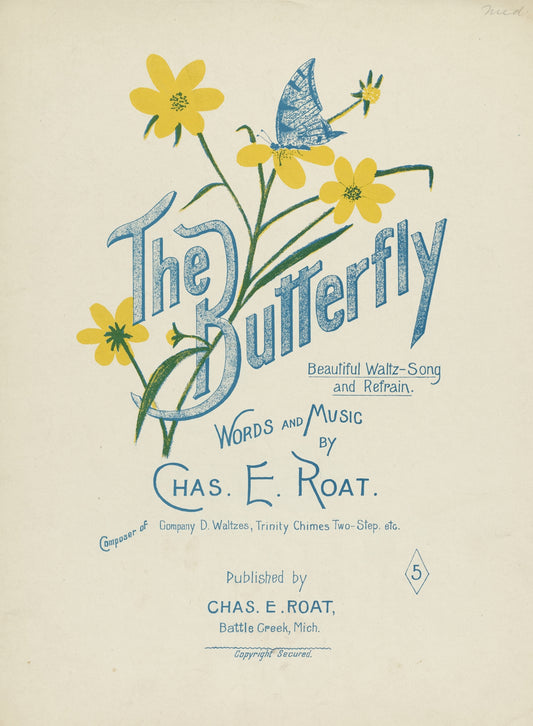 The Butterfly sheet music cover (1900s) | Vintage butterfly poster Posters, Prints, & Visual Artwork The Trumpet Shop Vintage Prints   