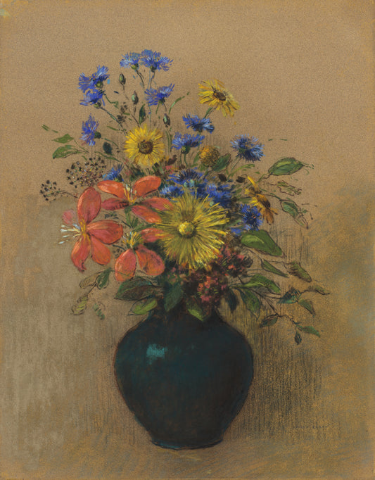 Flowers in vase (1900s) | Vintage wildflower prints | Odilon Redon