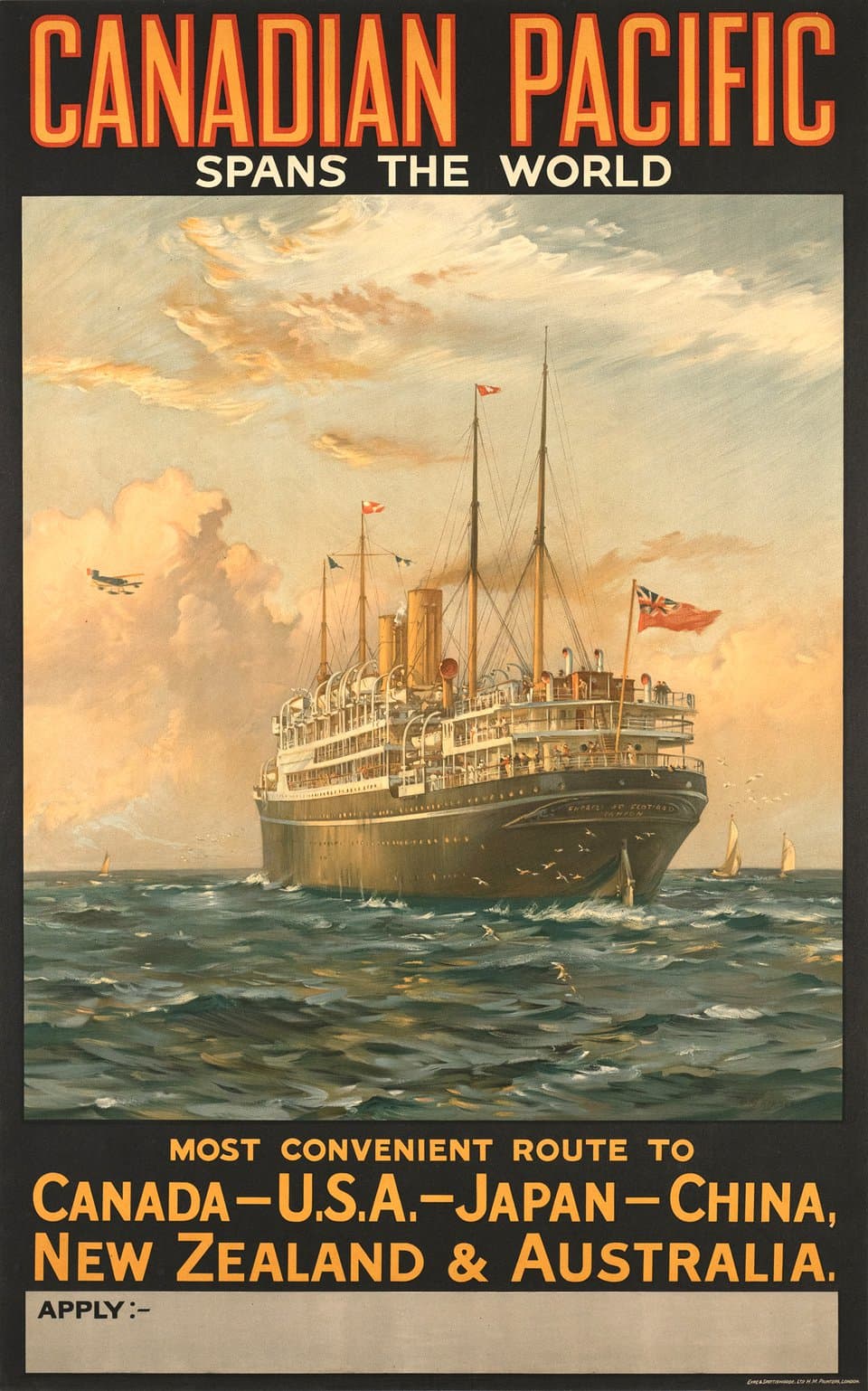 Vintage advertisement poster for Canadian Pacific featuring a ship on the ocean.