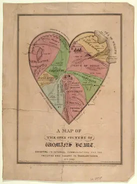 Heart-shaped map of the United States on a vintage paper background
