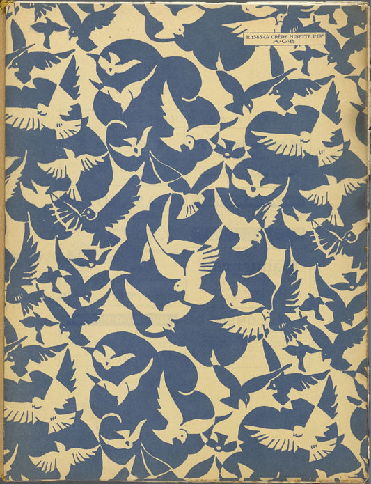 Patterned cover with blue and beige birds on a blue background
