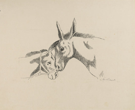 Doodle of two donkeys with a light brown background