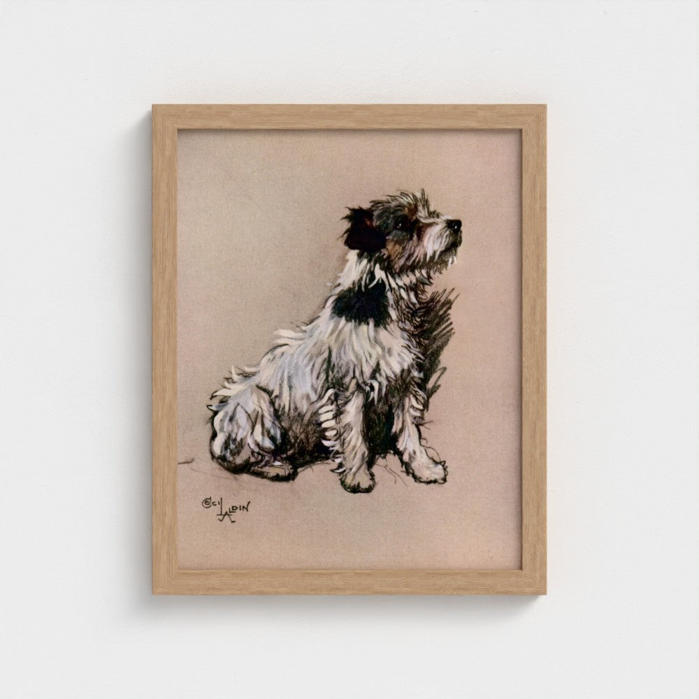 Framed artwork of a dog on a beige background