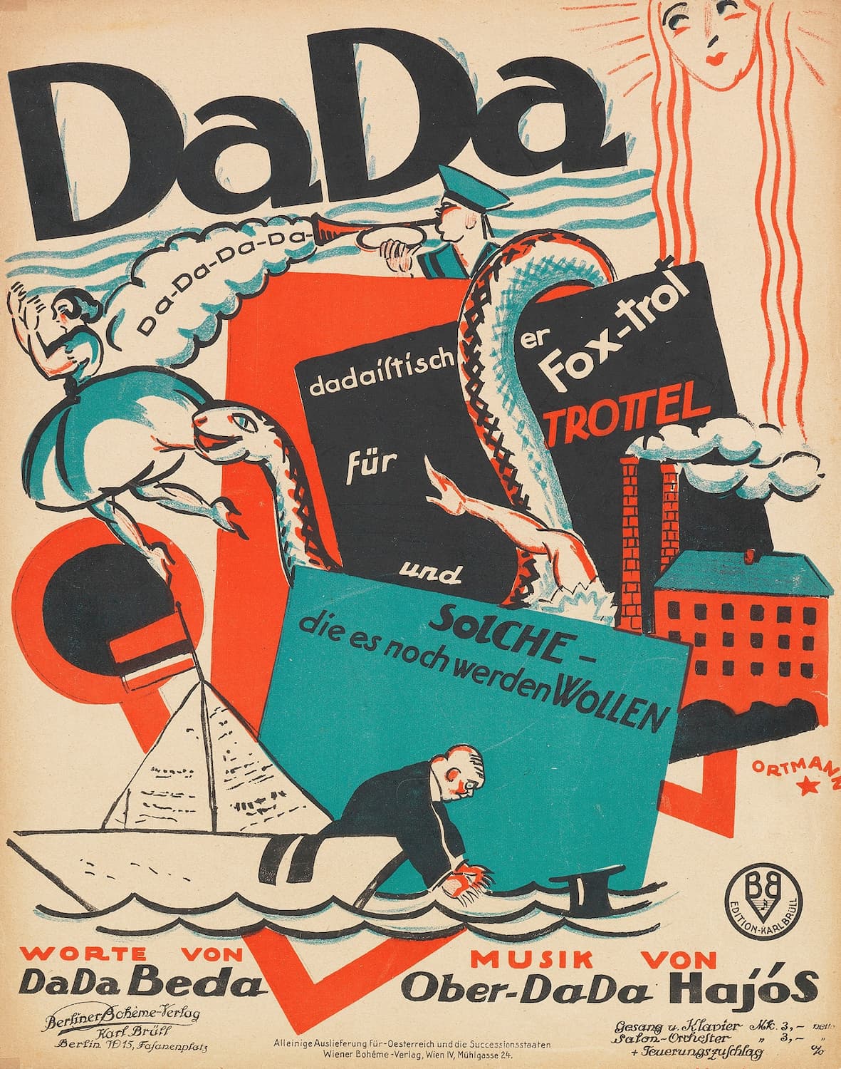 High quality Giclée reproduction of Hannes Beckmann's 1920 Dada Foxtrot poster, chaotic avant-garde collage with stylized text and figures.