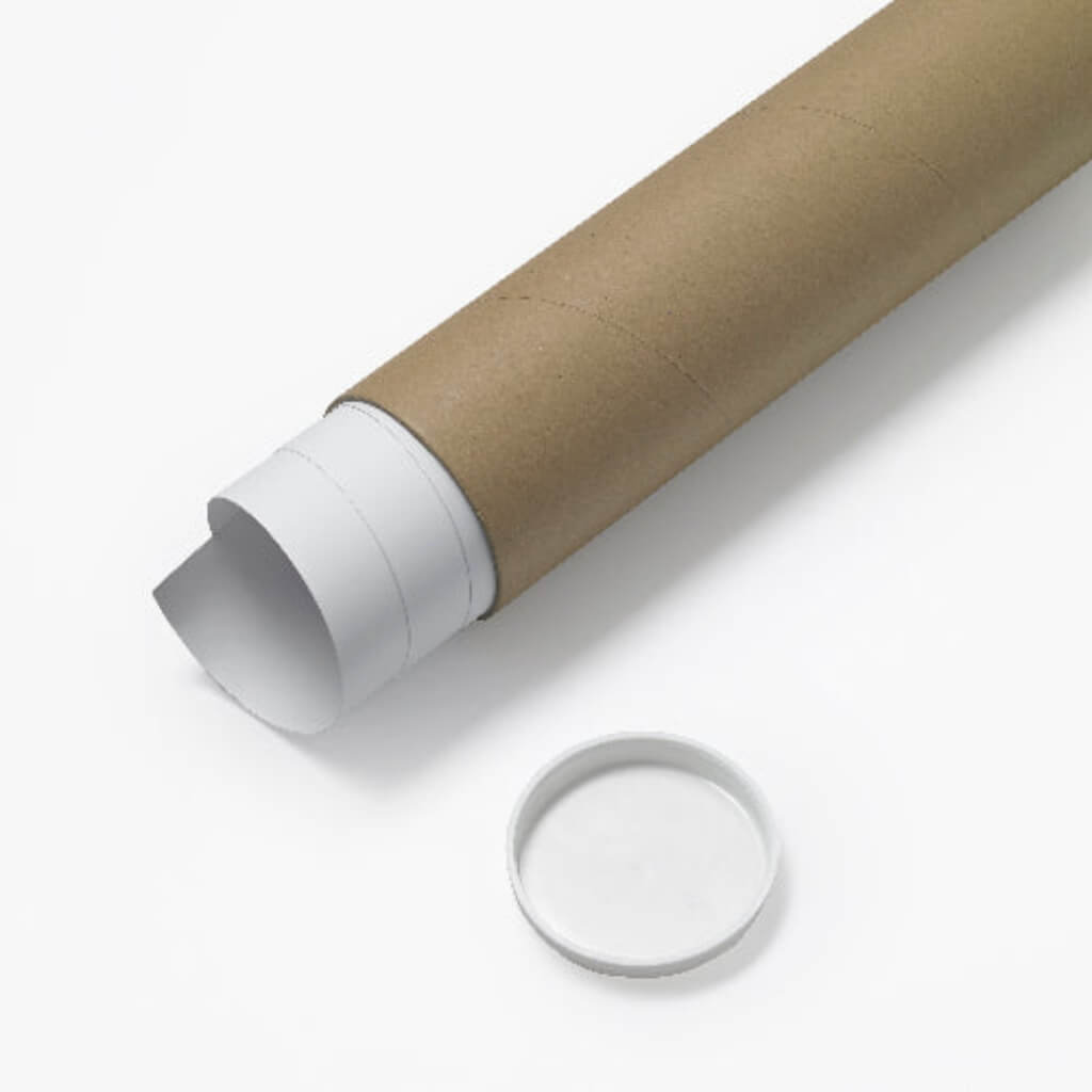 High-quality, secure, and recyclable brown cardboard tube packaging for delivering vintage art prints, ensuring safe arrival for customers worldwide.