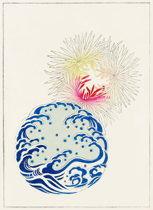Japanese ocean print | Watanabe Seitei "Nature Study with Wave" (c. 1890s) | Woodblock Illustration | Minimalist Zen Wall Decor