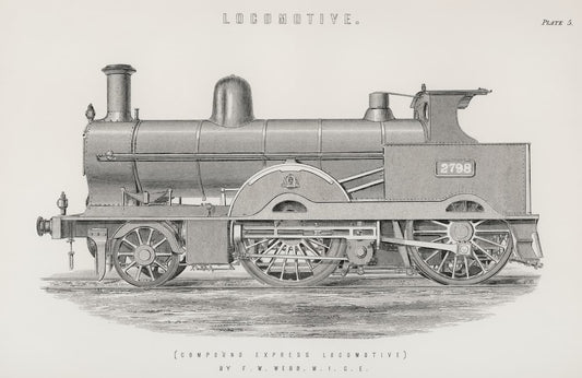 Steam train art print (1891) | F. W. Webb Engineering Illustration | Vintage Industrial & Railway Wall Decor for Sophisticated Studies