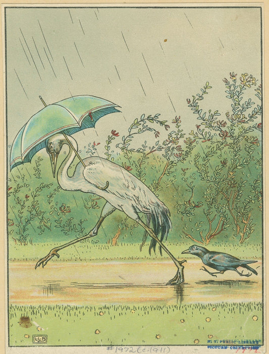 Crane with Umbrella (1900s) | Leonard Leslie Brooke | Crane prints Posters, Prints, & Visual Artwork The Trumpet Shop   