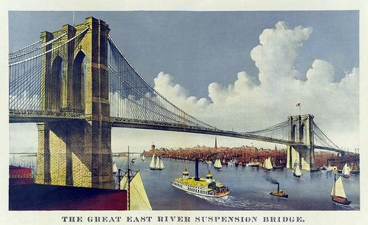 East river suspension bridge (1870s) | Vintage New York prints | Currier & Ives. Posters, Prints, & Visual Artwork The Trumpet Shop   