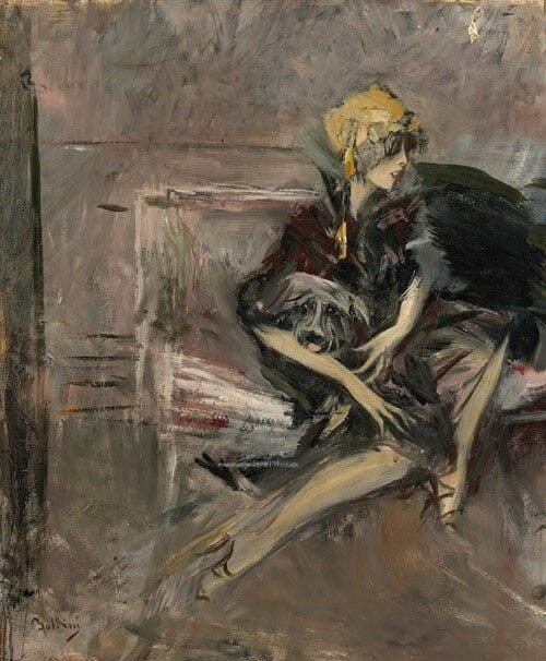 Exploring the Exquisite Artwork: "Lady in Yellow Hat with Dog" by Giovanni Boldini (1931)