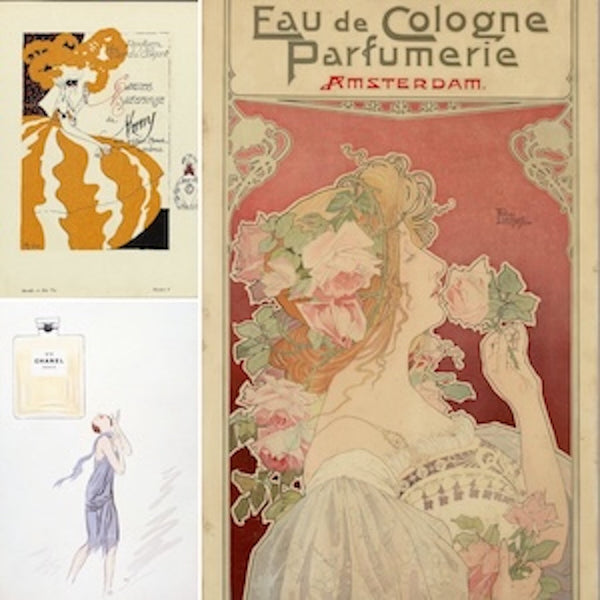 Vintage Perfume Posters: Art Deco Luxury & Fragrance Advertisements. Features elegant Art Nouveau and Art Deco advertisements for fragrances, including 'Eau de Cologne Parfumerie' and Chanel No. 5. 