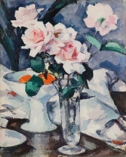 Pink Roses in a glass vase (1920s) | Samuel Peploe still life