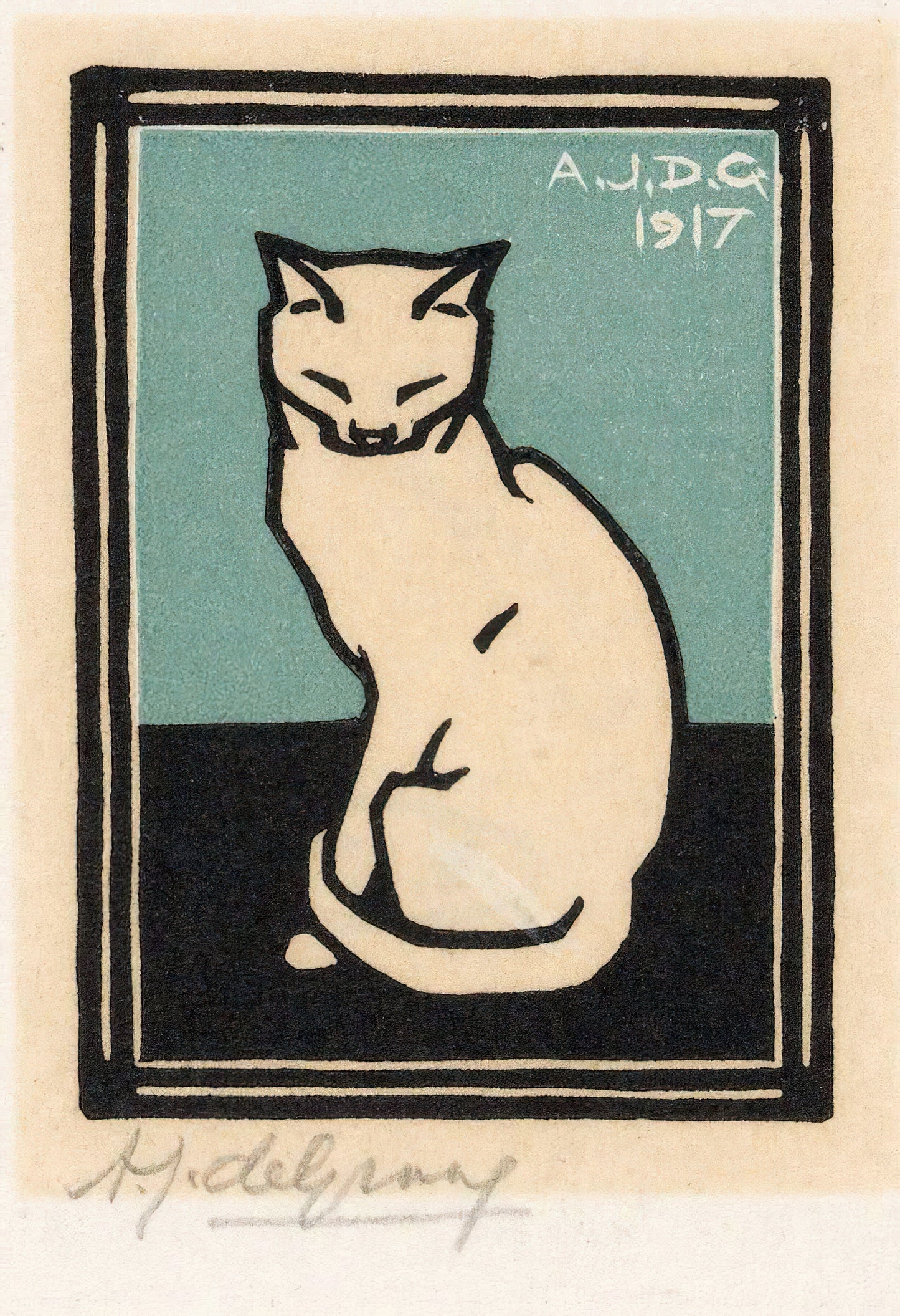 Sitting cat artwork (Blue) (1900s) | Julie de Graag Posters, Prints, & Visual Artwork The Trumpet Shop   