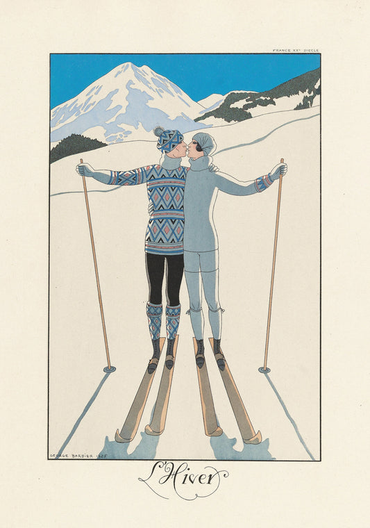 "Hiver" ski poster (1920s) | George Barbier Posters, Prints, & Visual Artwork The Trumpet Shop Vintage Prints   