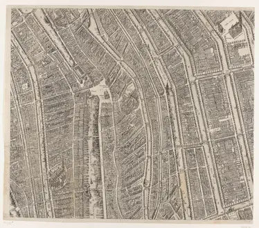 Aerial view of Amsterdam city layout with grid patterns
