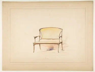 Schematic drawing of a chair on a beige background