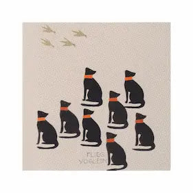 Black cat illustrations and orange collars on a beige background