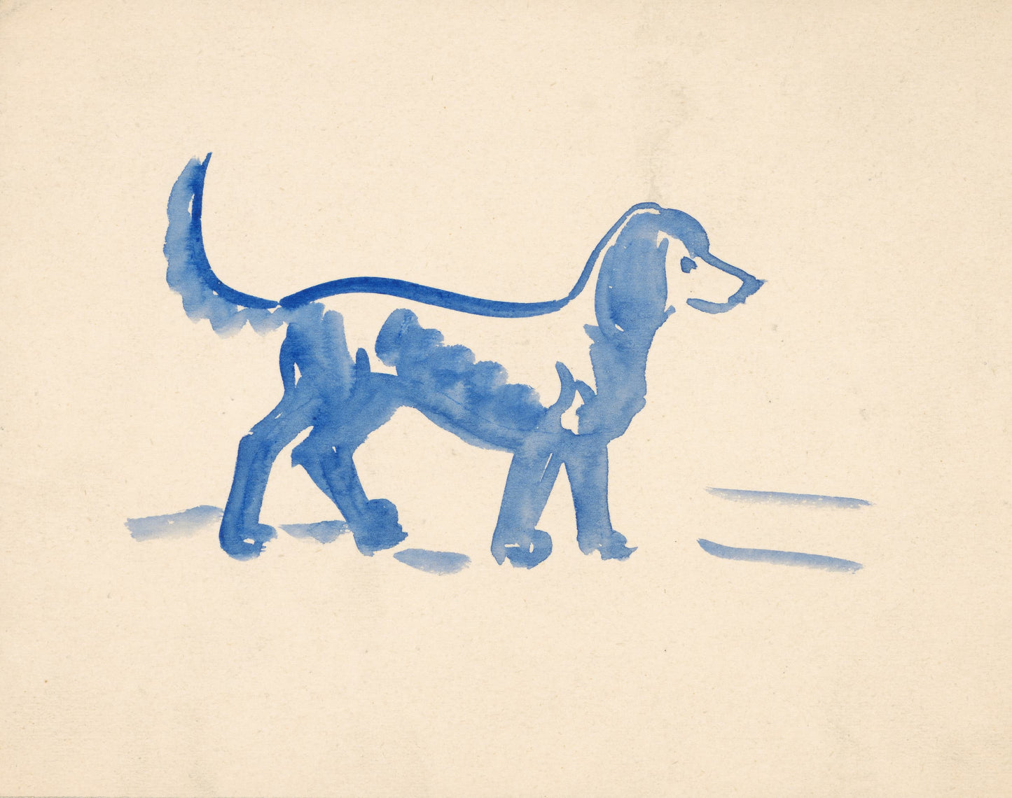 Blue dog illustration on a beige background
