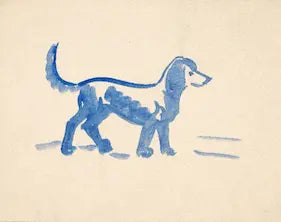Blue dog illustration on a beige background