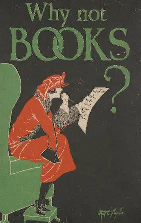 Vintage-style book cover with a person reading a book, titled 'Why not Books?'