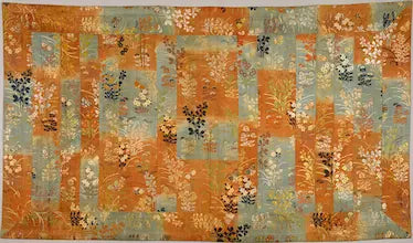 Decorative rug with floral patterns on a multicolor background