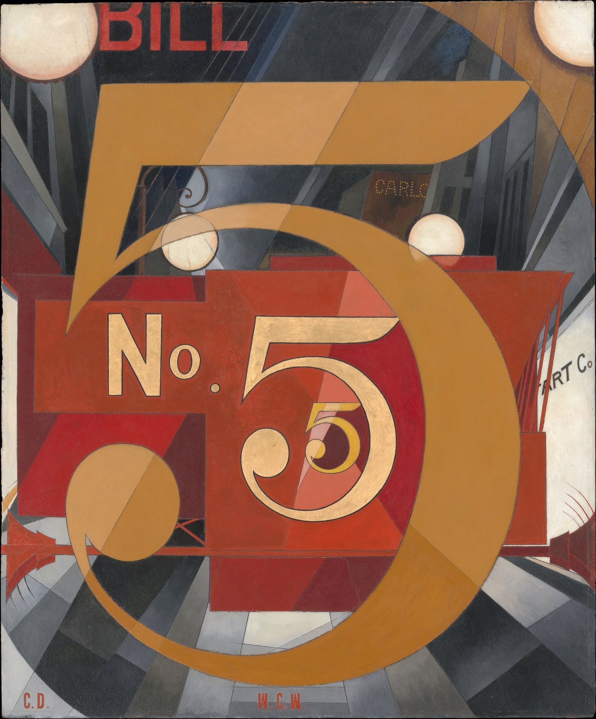 Artistic depiction of a large number '5' with geometric shapes and abstract design elements.