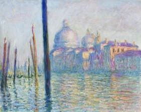 Painting of a Venice cityscape with domes and a dome-like structure, possibly a church, over water.