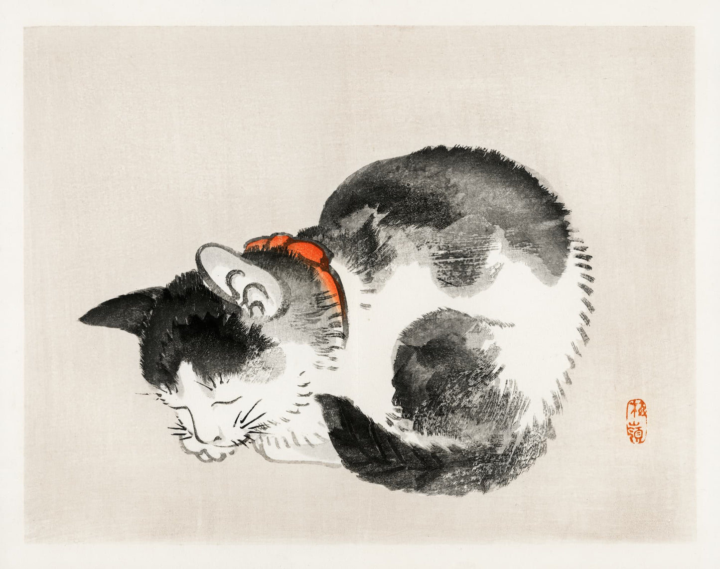 Traditional Japanese woodblock print of a cat
