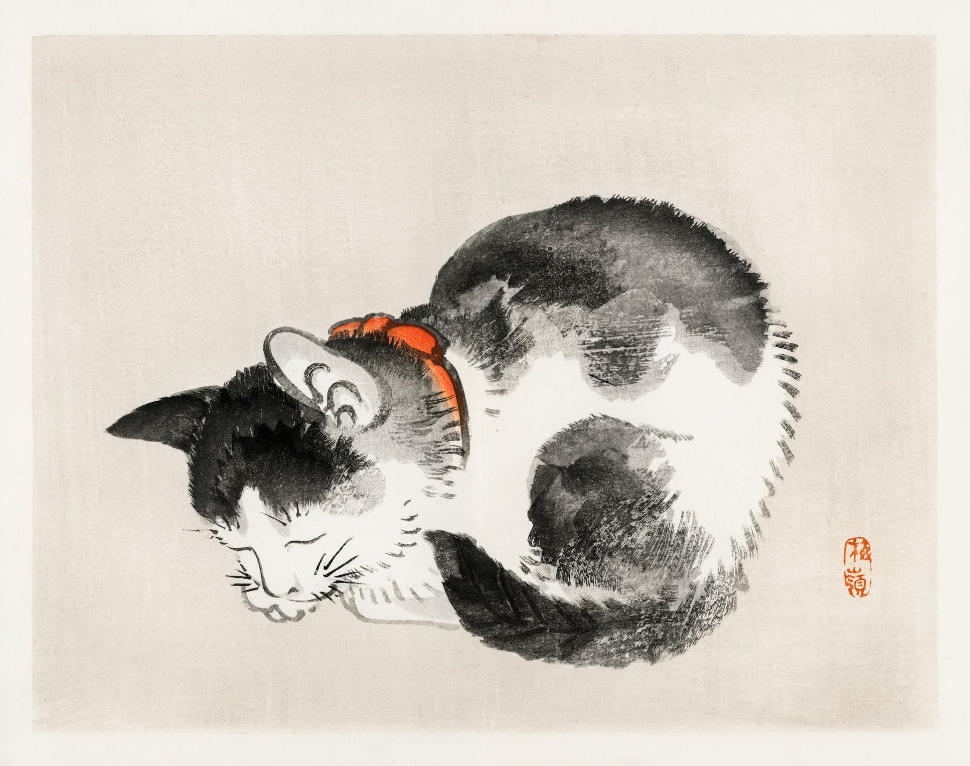 Traditional Japanese woodblock print of a cat