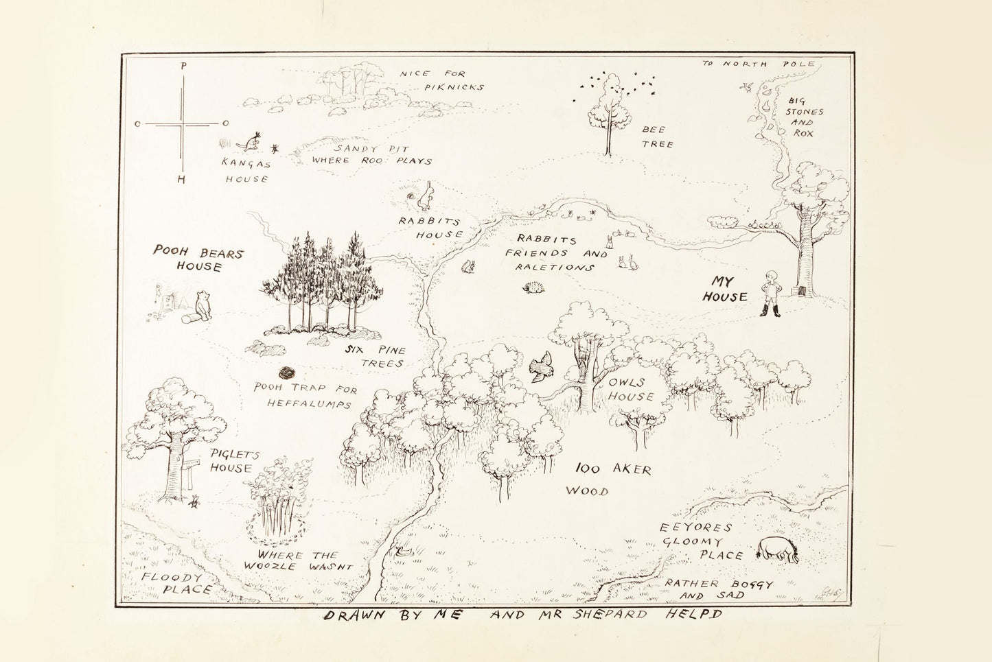 Hundred acre wood map (1920s) | EH Shepard | Pooh Bear Drawings Posters, Prints, & Visual Artwork The Trumpet Shop Vintage Prints   