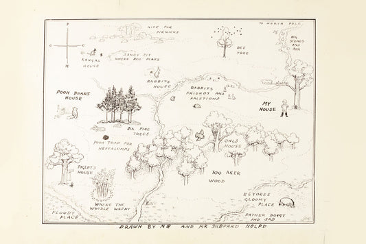 Hundred acre wood map artwork (1920s) | EH Shepard Posters, Prints, & Visual Artwork The Trumpet Shop Vintage Prints   