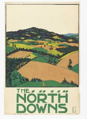 Poster of The North Downs with a landscape illustration on a beige background