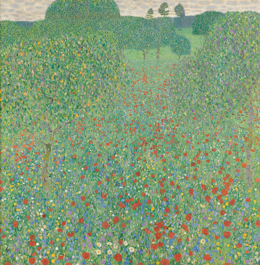 Famous painting of a field with flowers and trees by Klimt