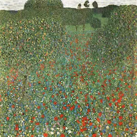 Painting of a field with flowers and trees by Gustav Klimt
