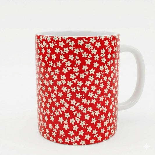 Red flower patterned mug (313ml / 11oz) | Dutch artwork, unknown artist (c.1800s)