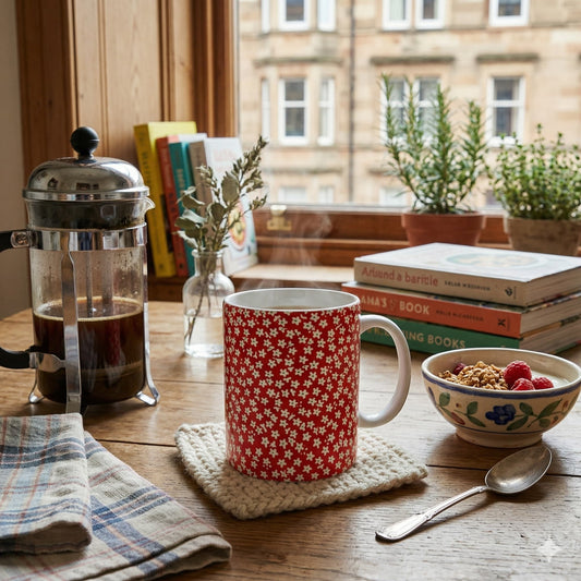 Red flower patterned mug (313ml / 11oz) | Dutch artwork, unknown artist (c.1800s)