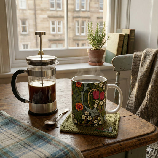 "Blackthorn" patterned mug (313ml / 11oz) | Design by William Morris & Co (1892)