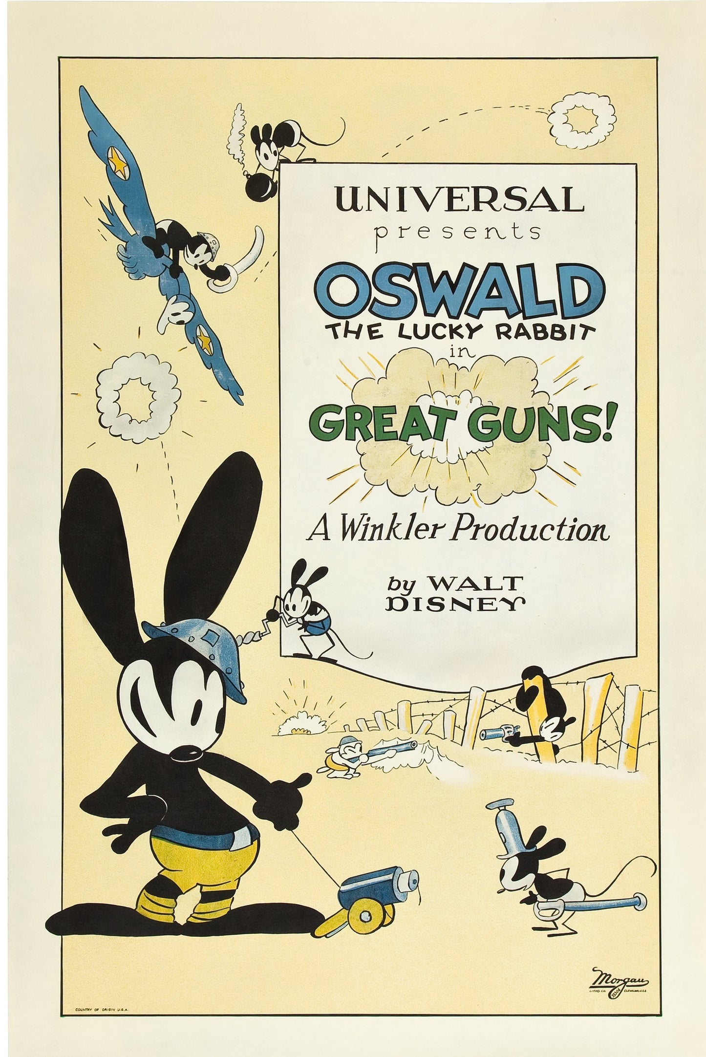 Oswald the lucky rabbit poster "Great Guns" (1920s) | Walt Disney Old Cartoon Movies Posters, Prints, & Visual Artwork The Trumpet Shop Vintage Prints   