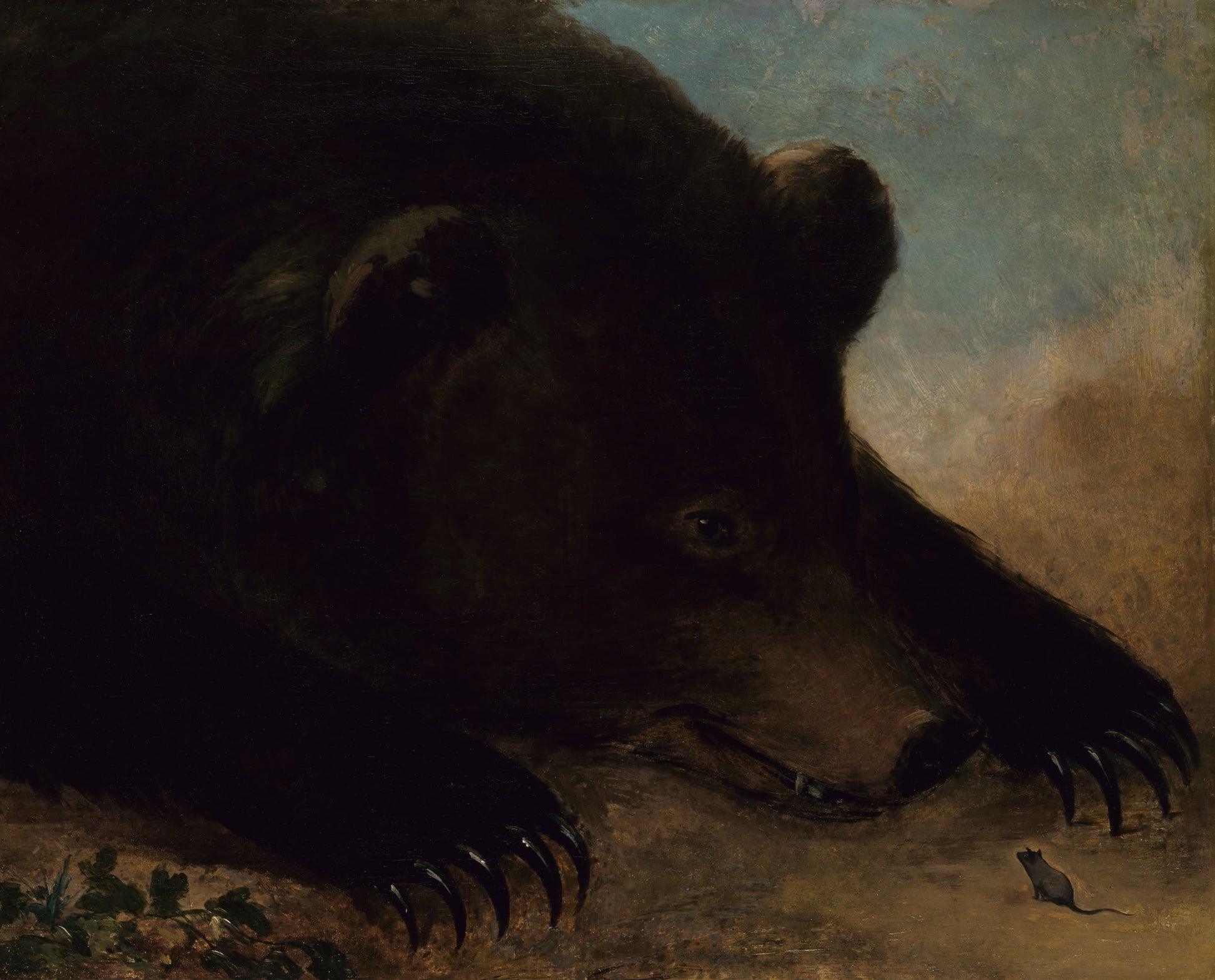 Silhouette of a bear with a mouse on a textured background