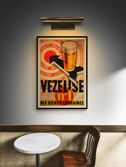 Cartel art déco de cerveza francesa Vezelise (década de 1920) | El hombre de las cavernas pósters 