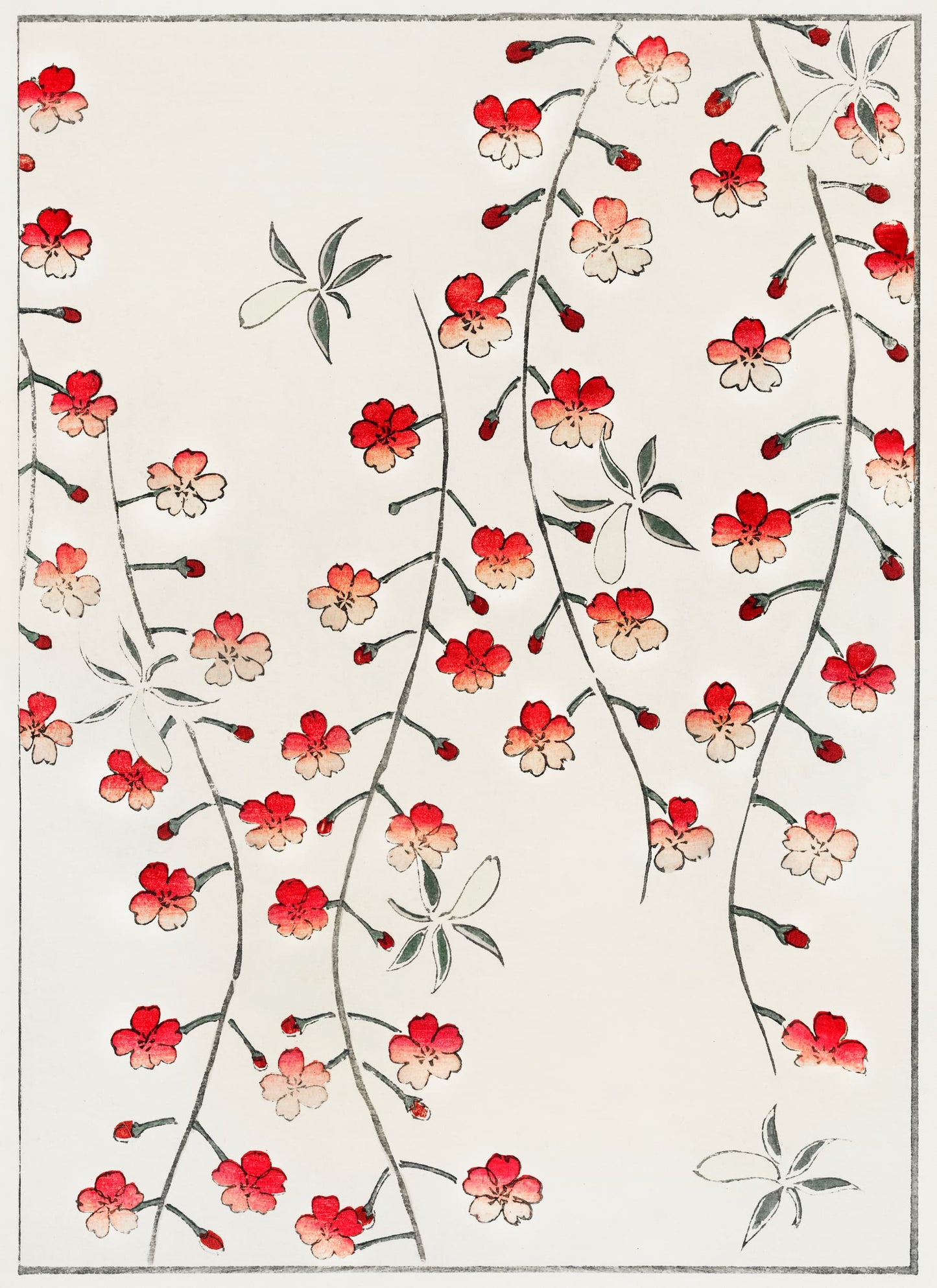 Decorative rug with red and pink floral pattern on a beige background