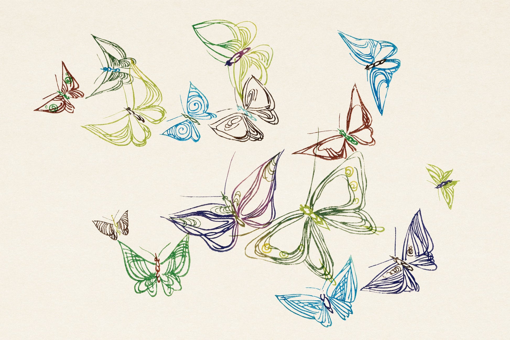 Colorful butterfly illustrations on a beige background