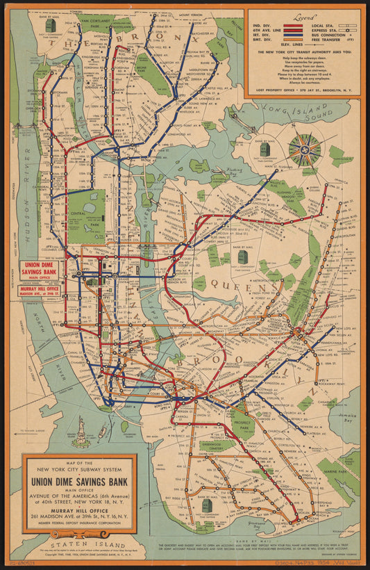 Old New York Subway Map (1950s) | Vintage map prints Posters, Prints, & Visual Artwork The Trumpet Shop   