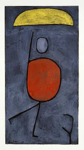 Abstract artwork with a red circle, yellow arc, and gray background