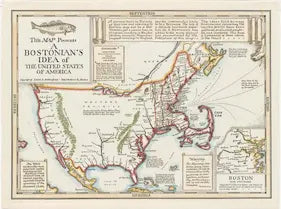 Vintage map of the United States with labeled regions, published in 1787.