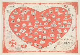 Map in the shape of a heart on a pink background