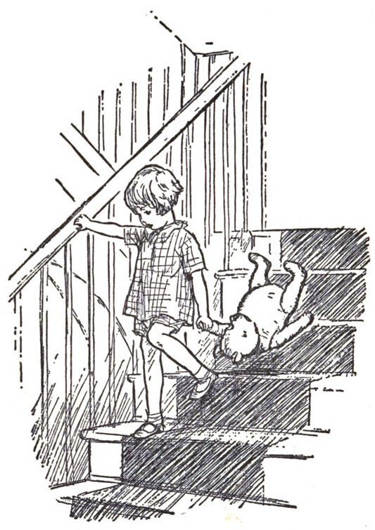 Winnie the pooh and Christopher Robin on stairs (1920s) | EH Shepard | Pooh Bear Drawings Posters, Prints, & Visual Artwork The Trumpet Shop Vintage Prints   