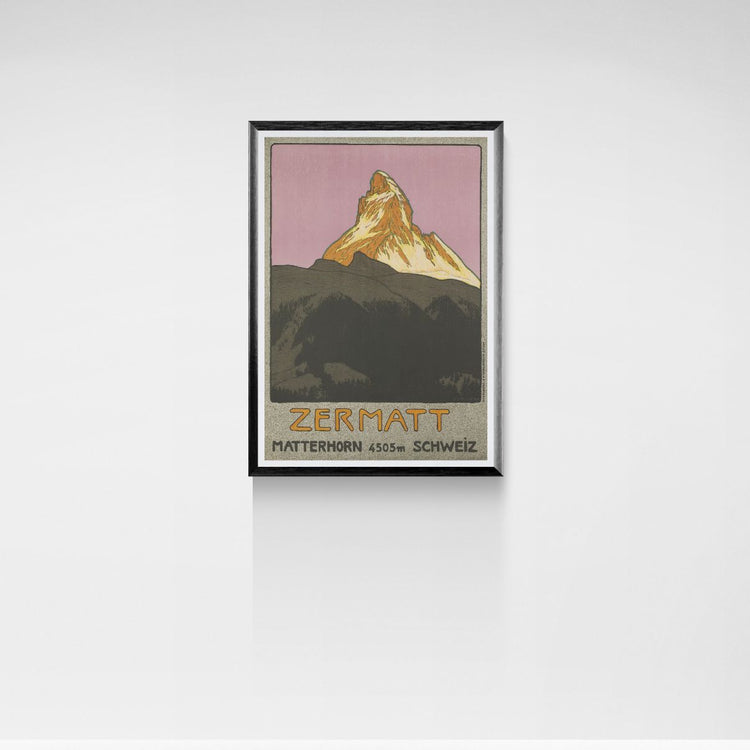 Framed poster of Zermatt with Matterhorn on a pink background