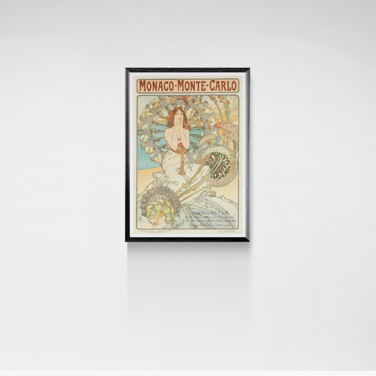 Framed vintage-style poster of Monaco Monte Carlo on a white wall