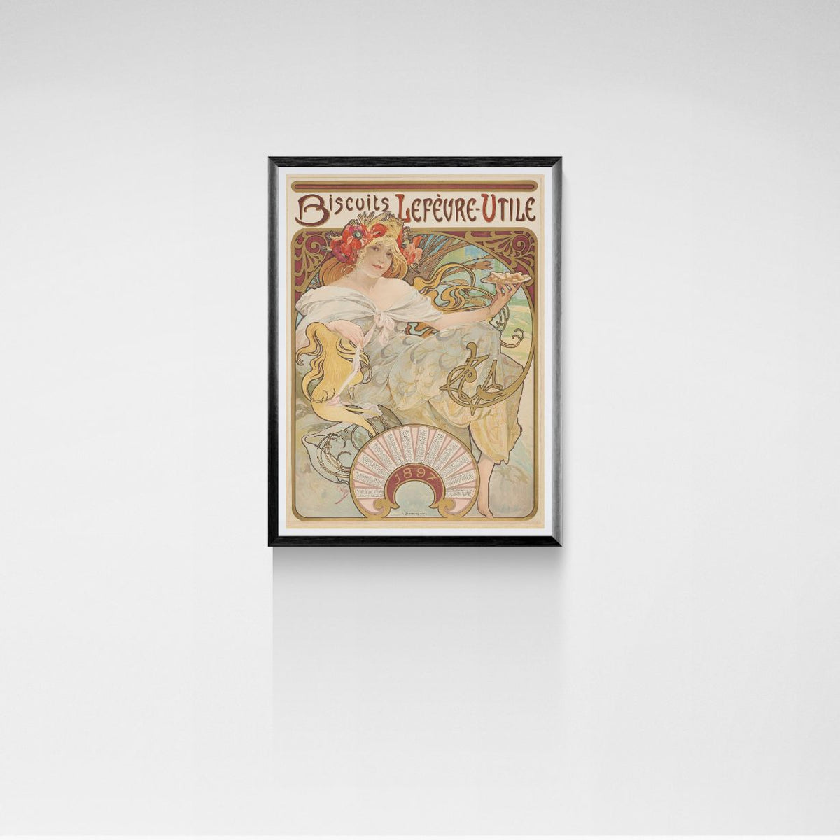 Framed vintage-style poster on a white wall